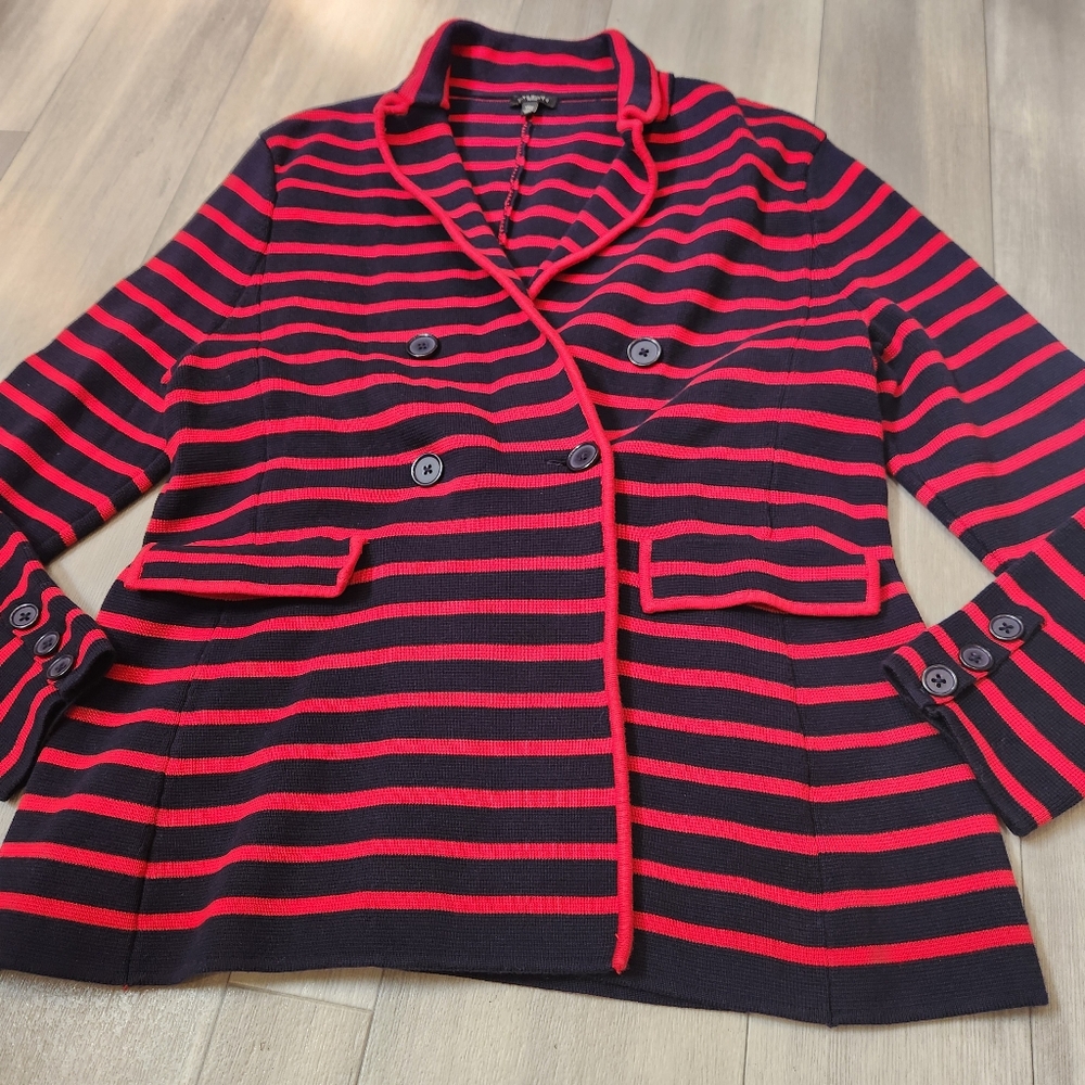Talbots blazer XL Petite red blue striped knit double chest nautical preppy - Picture 5 of 13